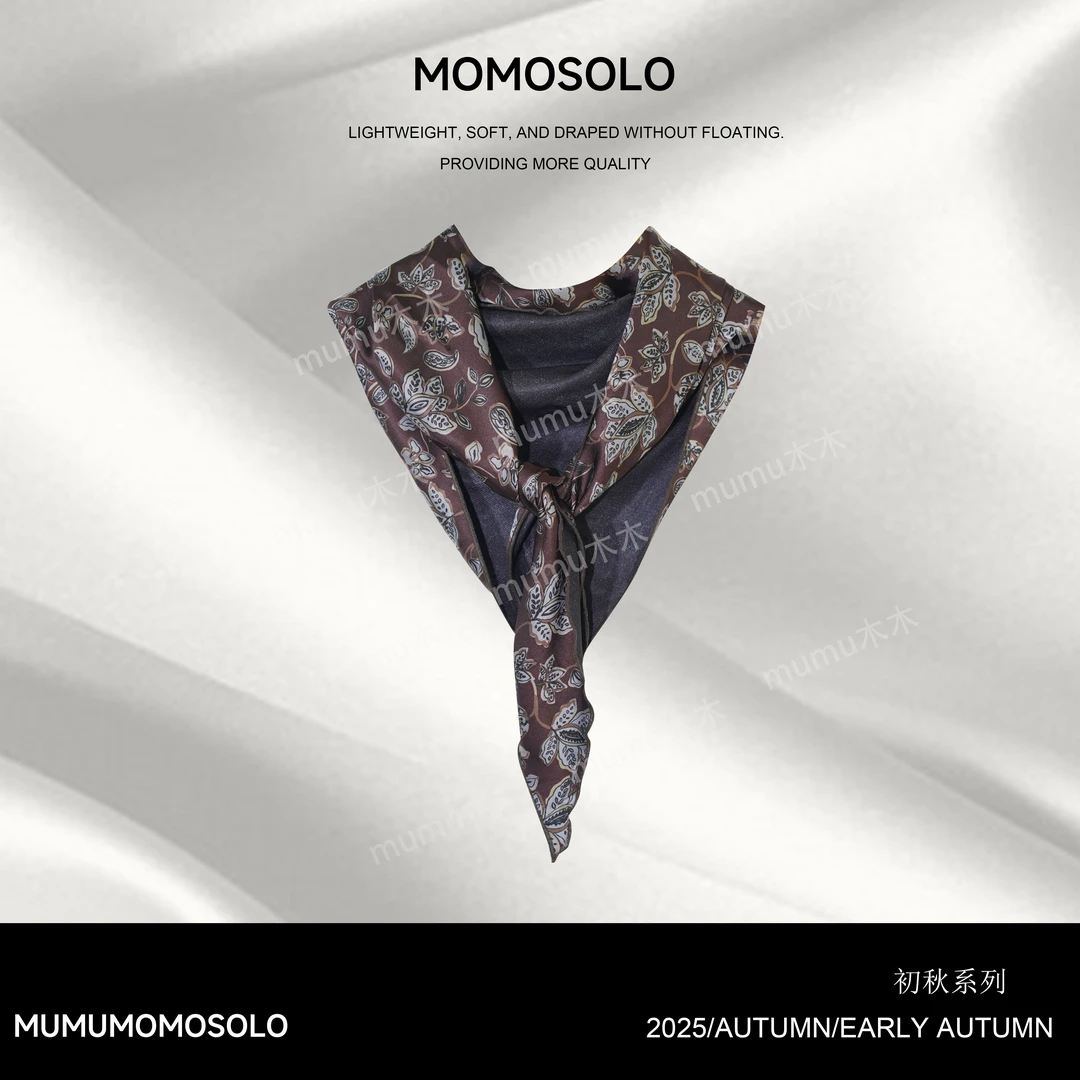 MOMOSOLO•麦秋• 2025秋上新时尚缎感腰果花三角巾搭配丝巾 MM1036