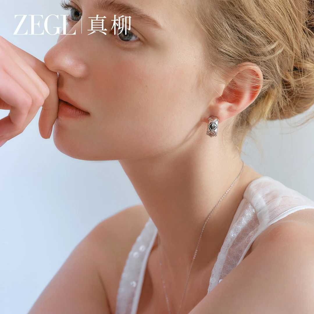 ZEGL 铜合金耳饰 真柳C型圈圈耳环女轻奢高级感耳饰气质大气耳圈