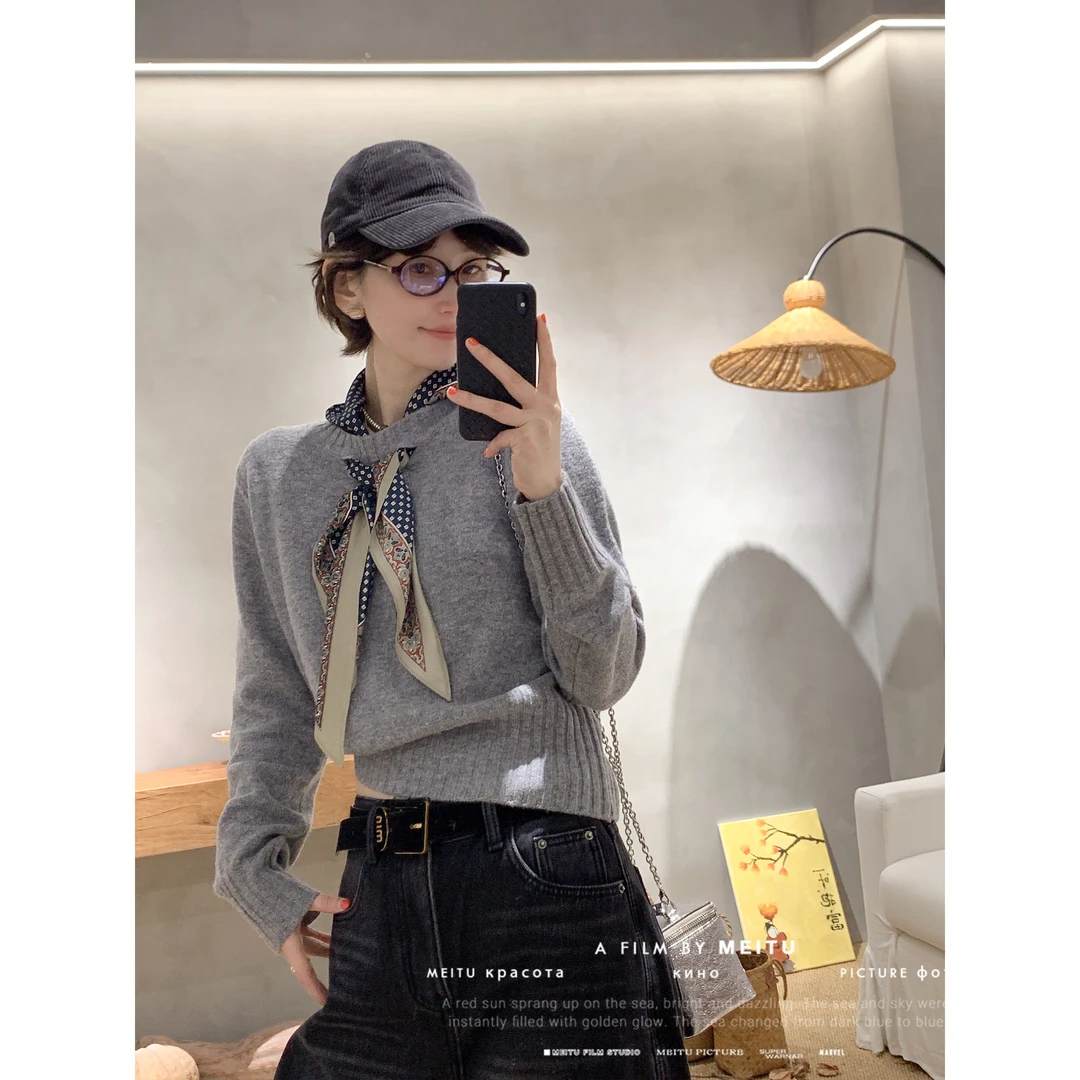 【骆小姐私服】设计师款绵羊毛丝巾毛衣2025新款慵懒风百搭高级毛衣