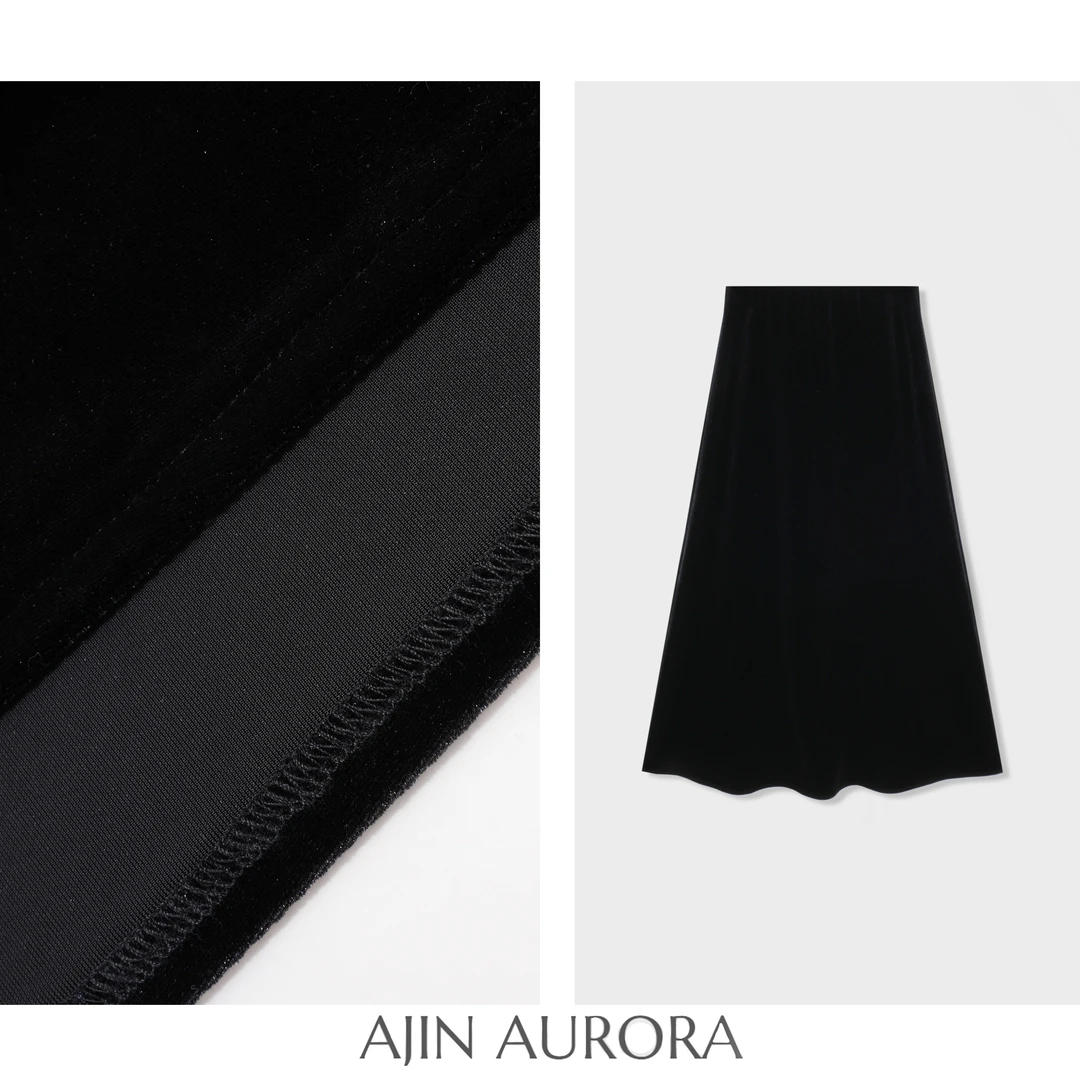 【松露小黑裙】高端金丝绒半身裙秋季新款高级感百搭显瘦伞裙大摆裙