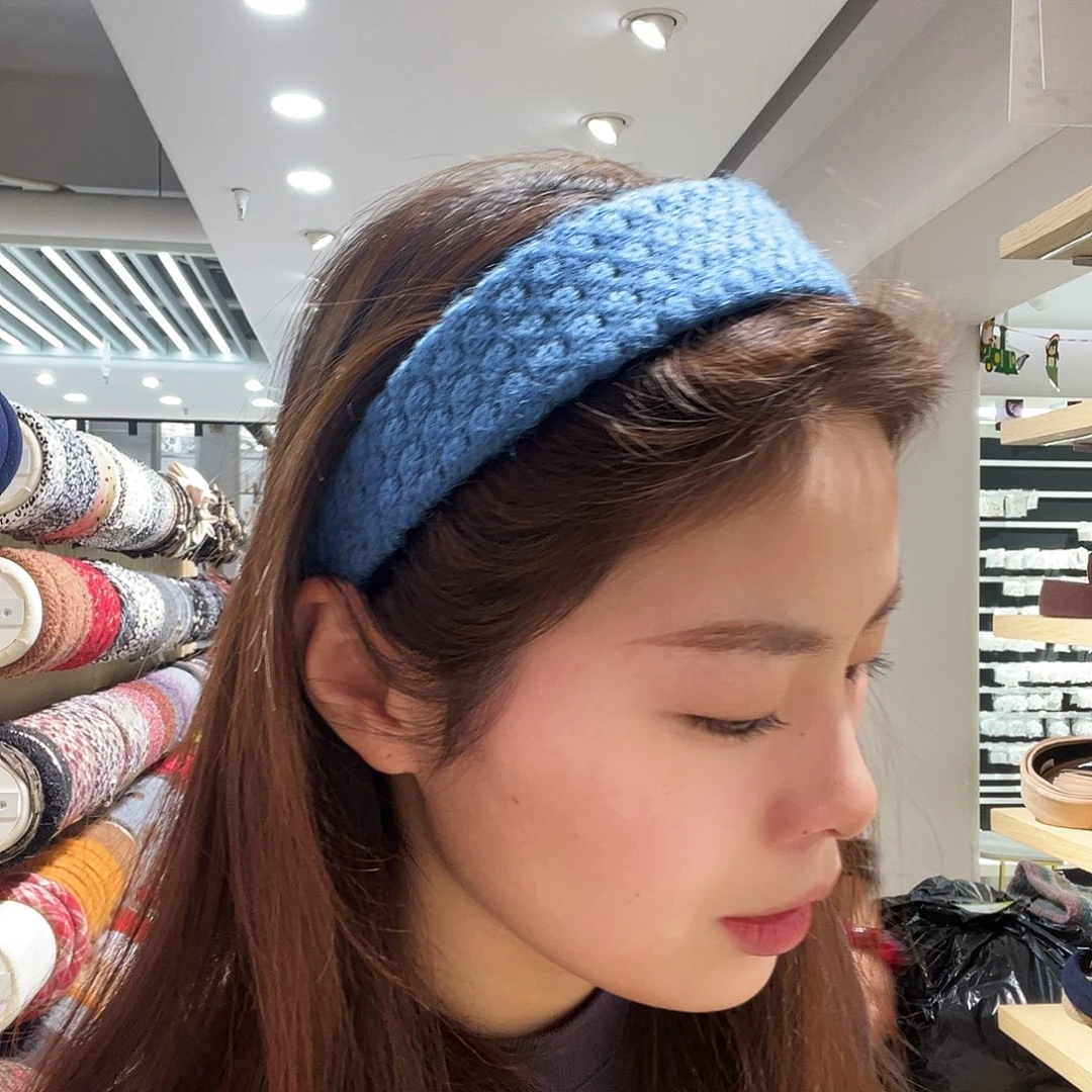 皮质非金属深蓝色针织发箍