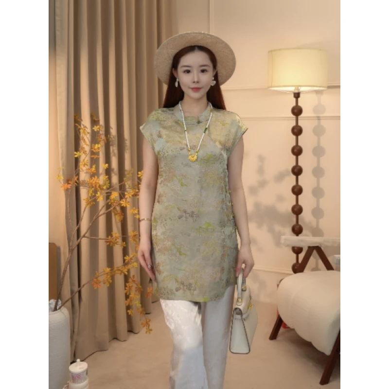 国风复古新中式百搭斜襟盘扣气质立领时尚小衫2025B8225——倩倩