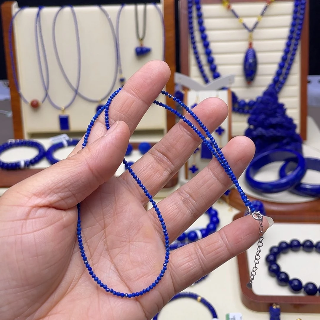 青金石银S925镶嵌项链2mm艳蓝