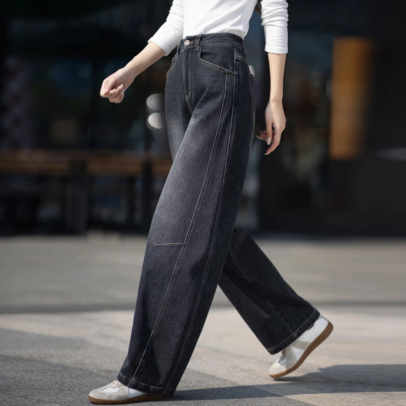 复古黑灰色高腰牛仔裤女2025秋冬季新款加绒裤子百搭小个子弯刀裤