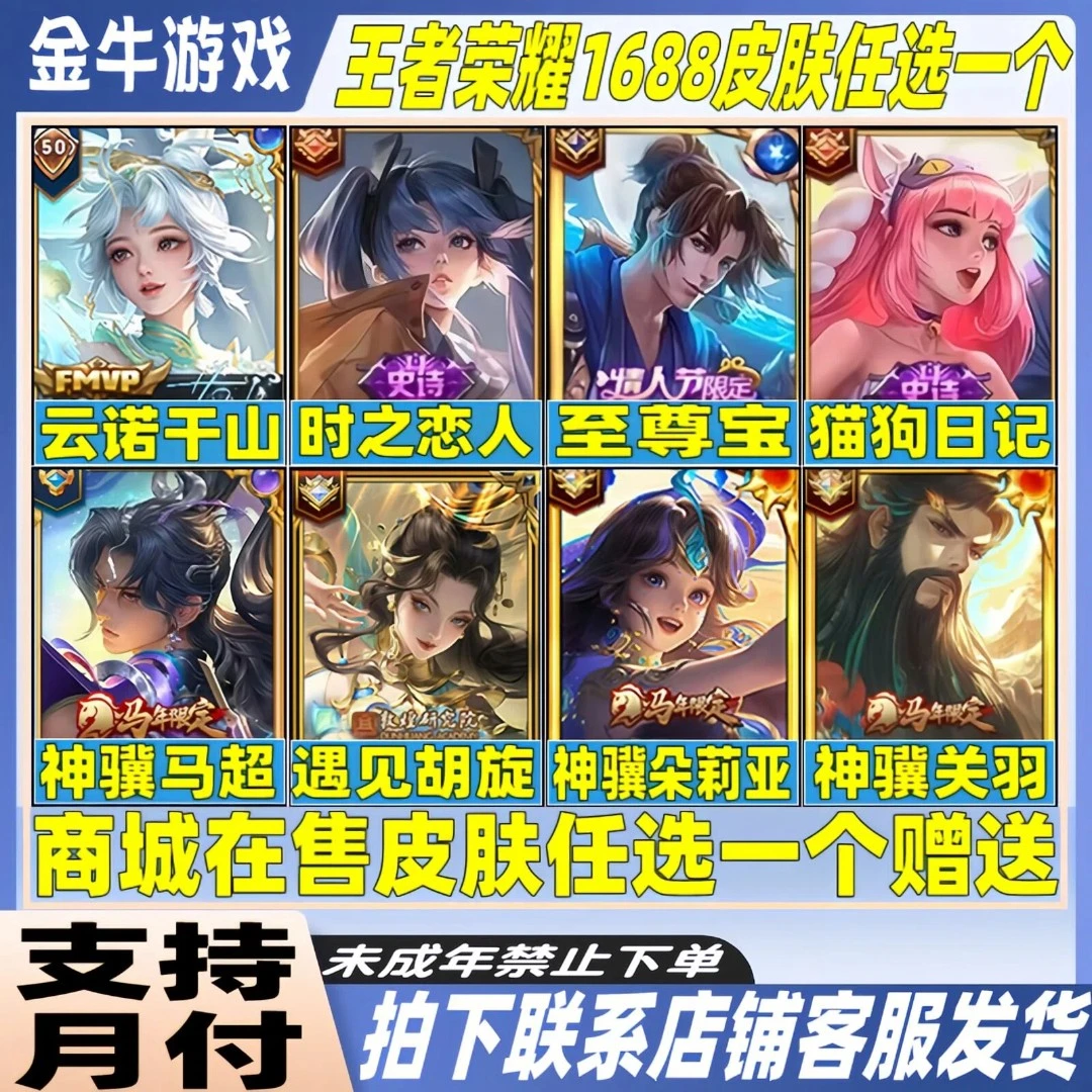 王者荣耀皮肤小店孙权仙扇使者赵云飞龙神将姬小满未成年禁止下单