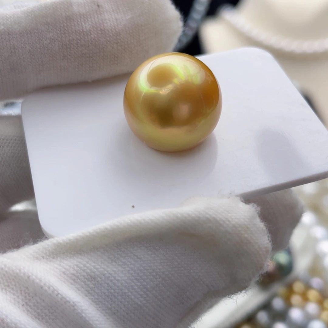 未镶嵌海水珍珠耳饰镜面浓茶茶金单珠16.3mm