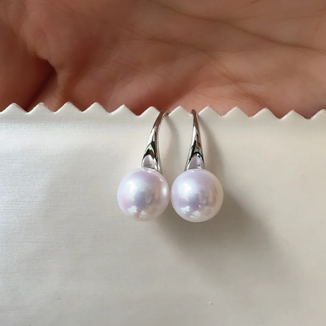 银S925镶嵌淡水珍珠耳饰8-9mm高跟鞋耳饰