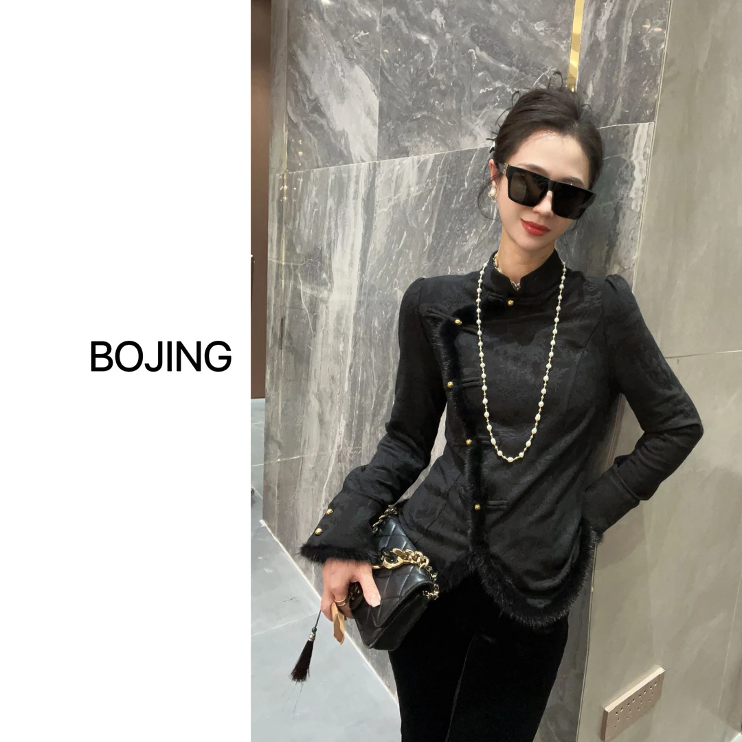 现货【枫林晚】新中式水貂毛显瘦长袖百搭秋冬打底上衣