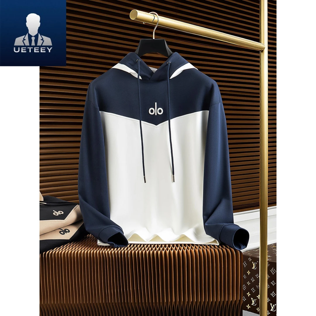 秋冬高端2025潮流撞色拼接空气层太空棉衣服男士微阔连帽长袖卫衣
