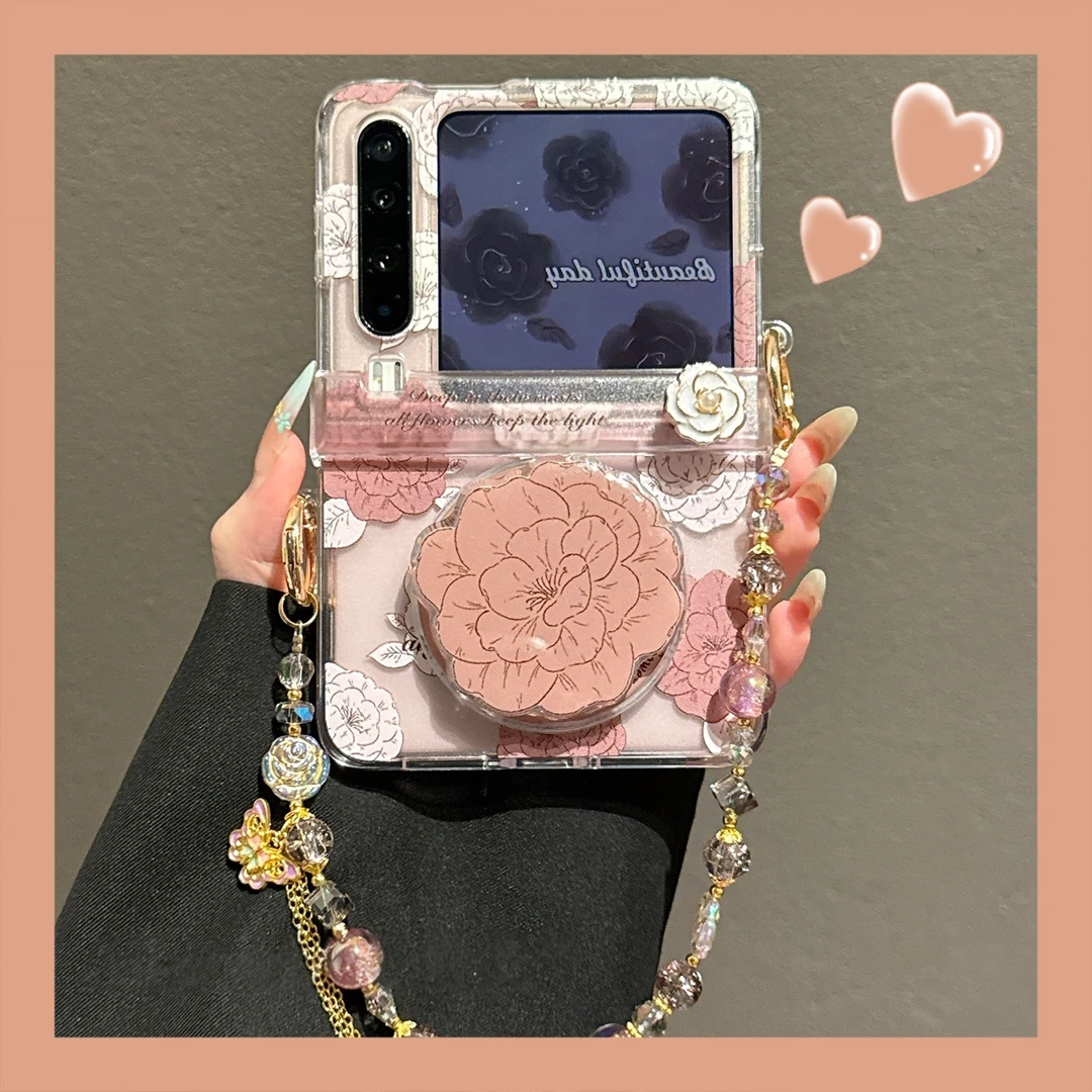 适用于华为PuraX折叠屏手机壳日韩复古棕色玫瑰花磁吸支架小米壳