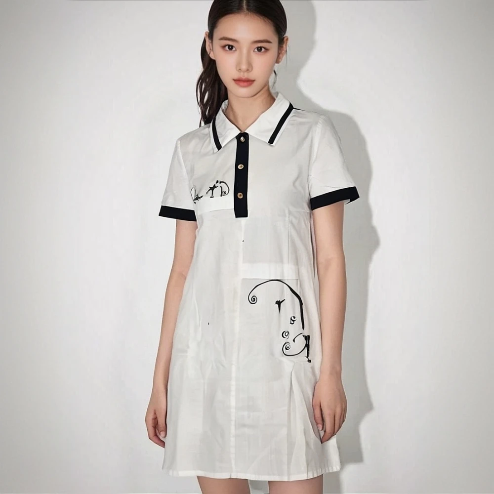 全棉甜美女孩翻领连衣裙