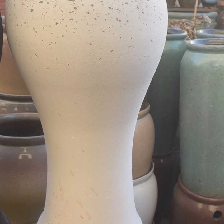 花盆紫砂高43口18白色撒点微瑕