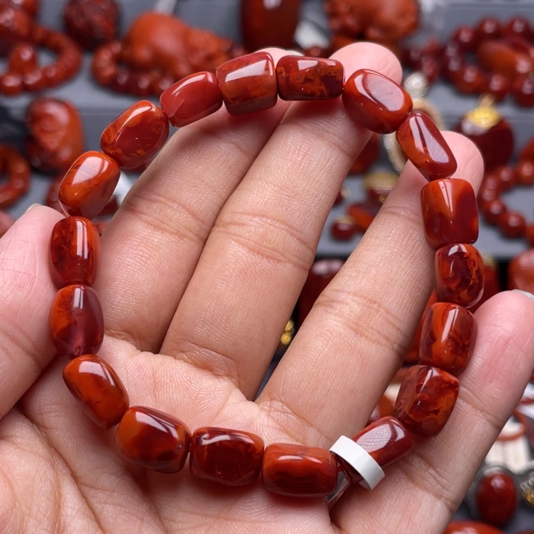 南红玛瑙未镶嵌珠宝奇石单圈9mm