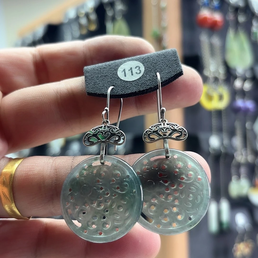 翡翠耳饰银S925镶嵌文*澄