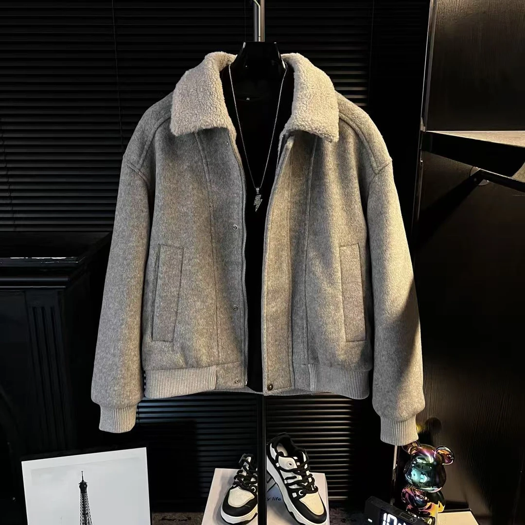 MZ-冬季轻奢简约外套男混纺毛呢夹棉棉服加厚