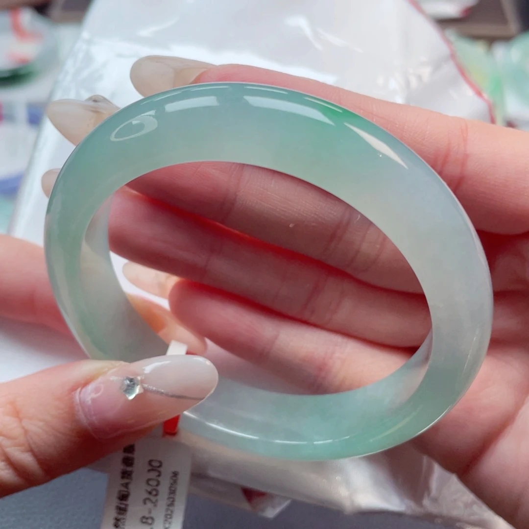 翡翠手镯未镶嵌55.9淡绿飘金丝翠 小万捡漏必拍 019