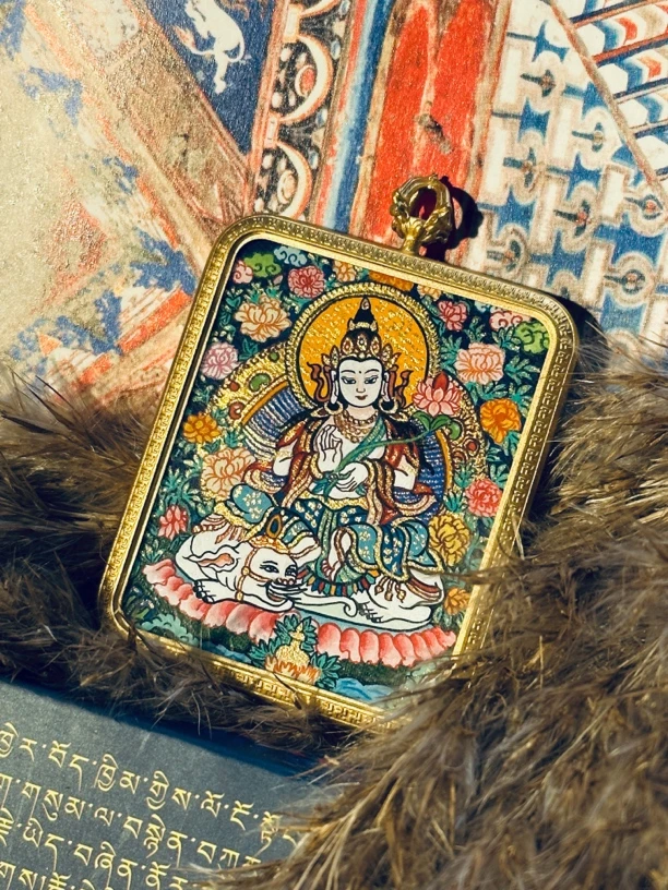 唐卡真品西藏纯手工唐卡【普贤】蛇经典唐卡真品热贡西藏唐卡吊坠