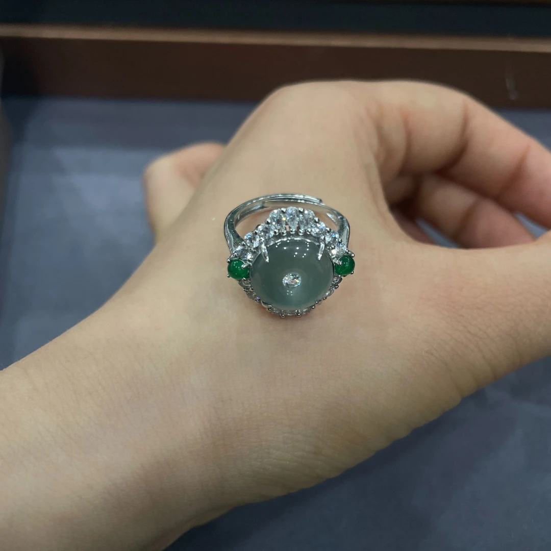 天然翡翠平安扣开口戒指