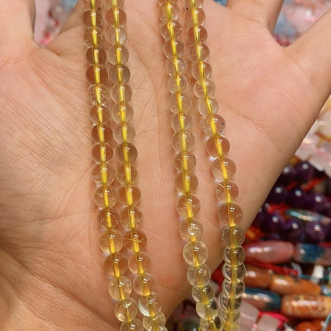 玛瑙/玉髓散珠天然黄发晶6mm一条