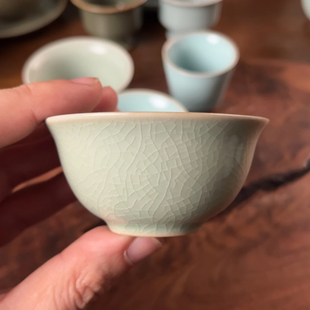 陶杯子弘宝汝窑粉青釉色小碗杯