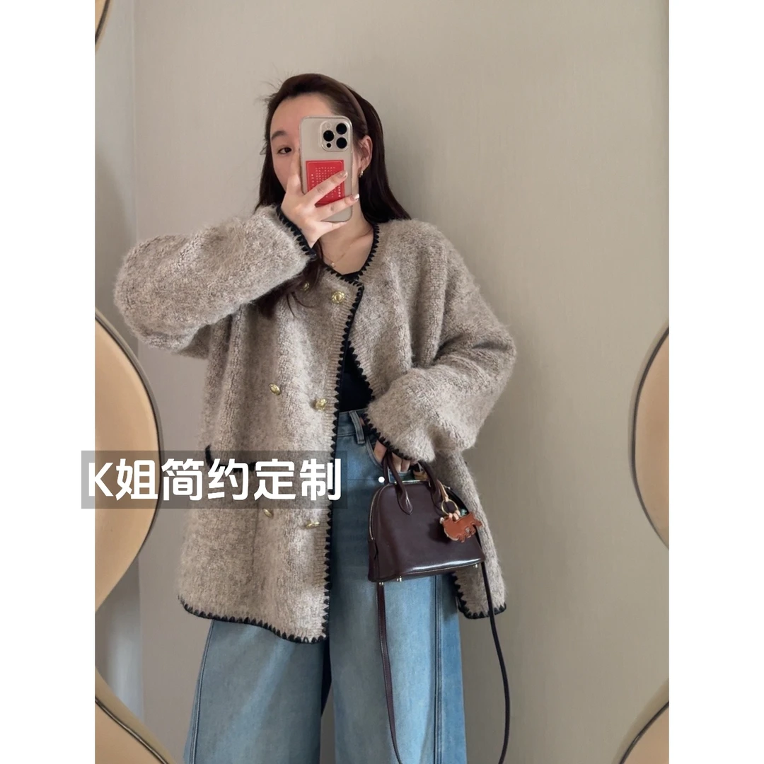 GTNER“KK定制”女秋冬款气质简约时尚百搭宽松加厚小香风毛衣D1676