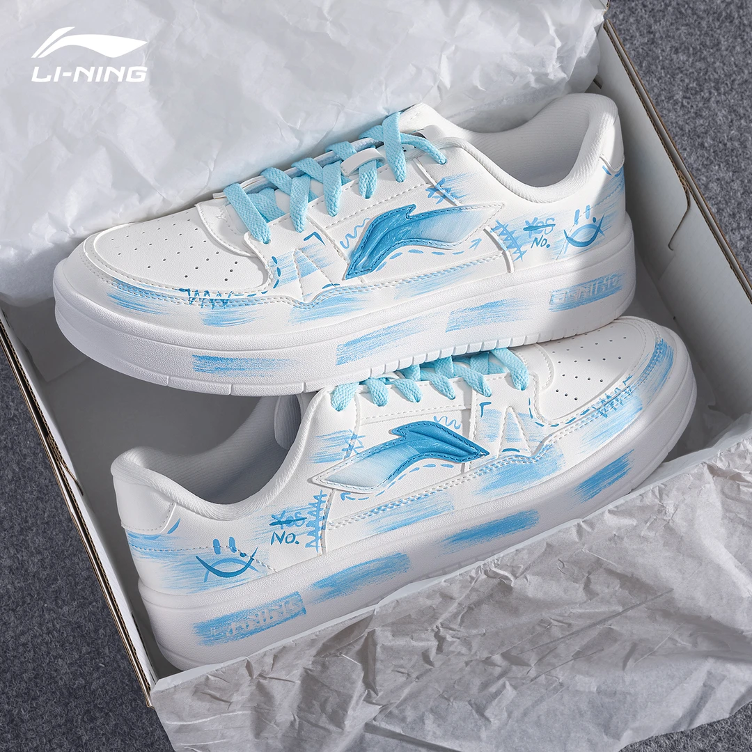 【定制板鞋】李宁月临 墨蓝涂鸦男款板鞋新品运动透气轻便DIY休闲鞋