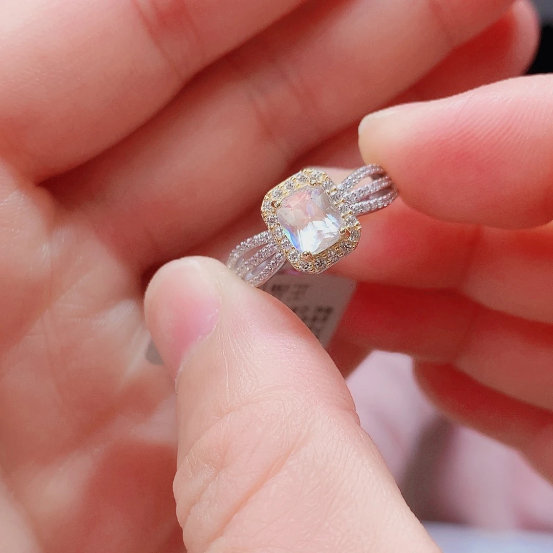 银S925镶嵌戒指月光石