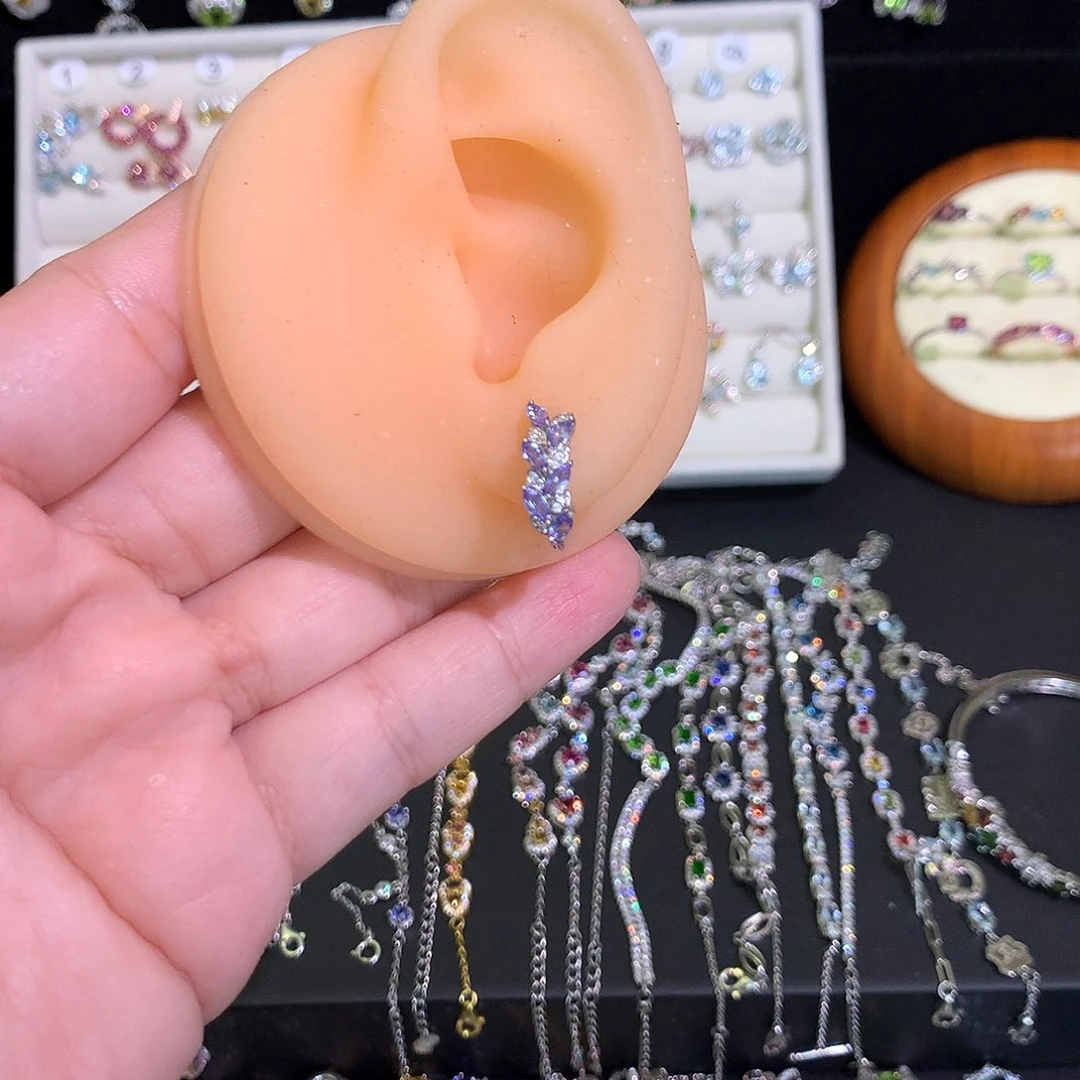 坦桑石耳饰银S925镶嵌