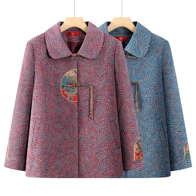 妈妈装女秋装外套中老年女装大码秋冬毛呢老人外套奶奶装洋气上衣