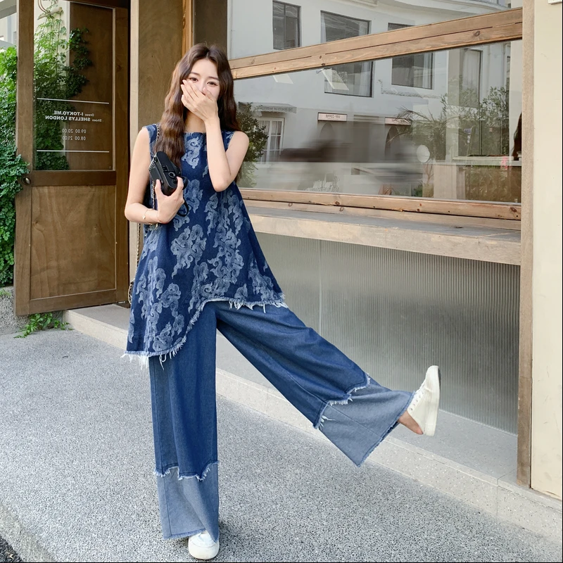 新中式国风不规则显瘦背心大码套装女夏日ootd穿搭巨好看一整套