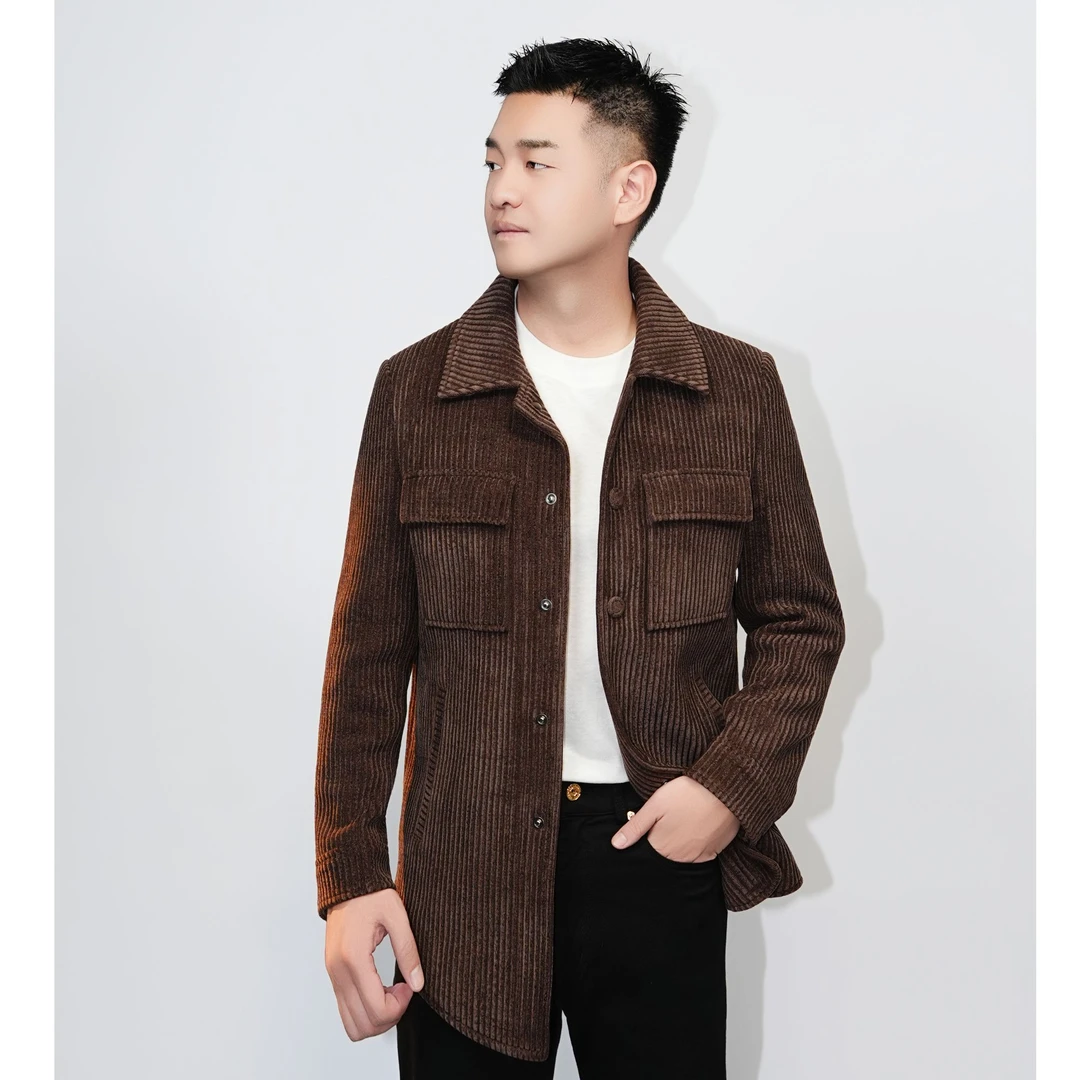 【25859】老钱风商务休闲翻领流光风男士夹克长袖秋季宽松型冬季