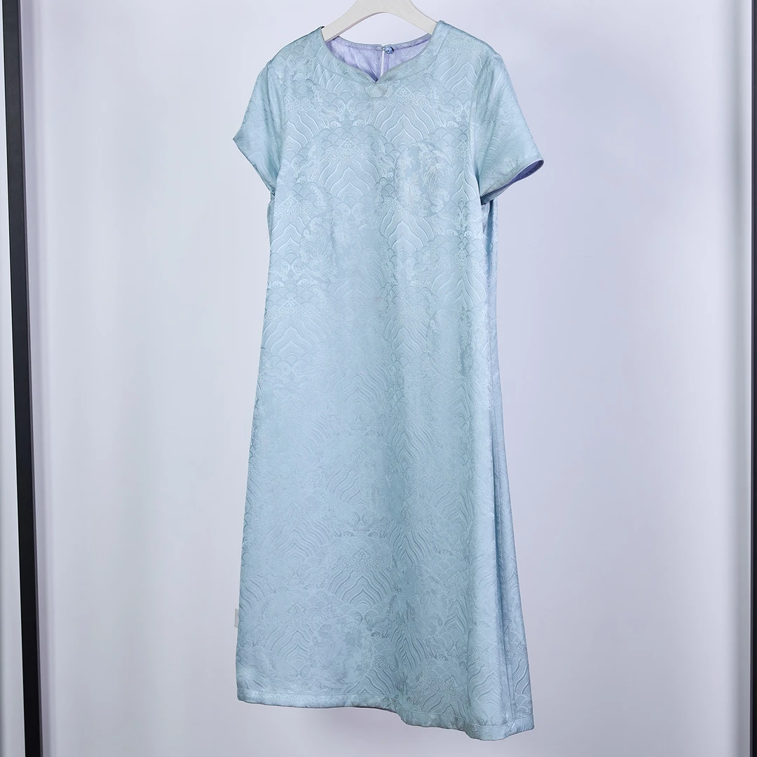 雅姿锦微瑕【蓝天】新款新中式网红时尚百搭连衣裙662219