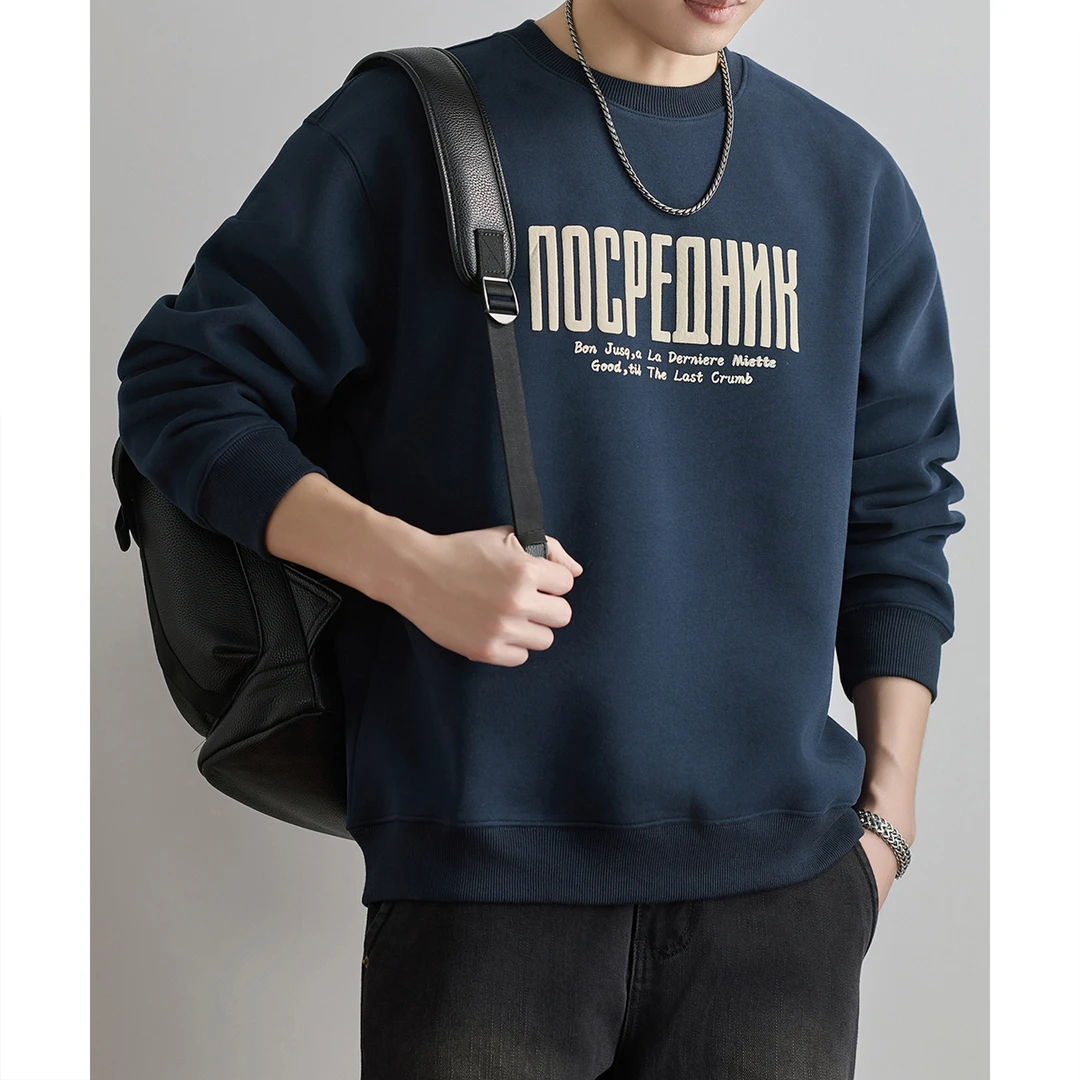 U&PURA420G重磅美式宽松圆领卫衣男秋季2025新款潮流字母印花上衣