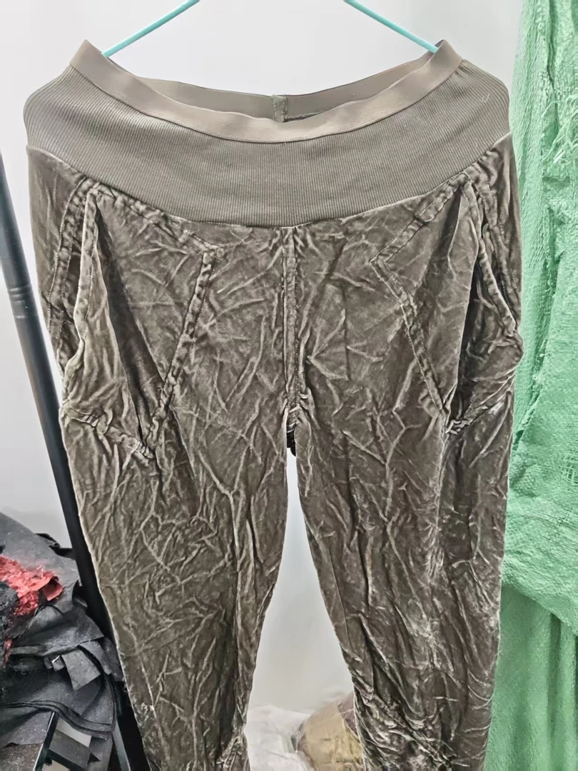 A052深绿丝绒裤纯桑蚕丝