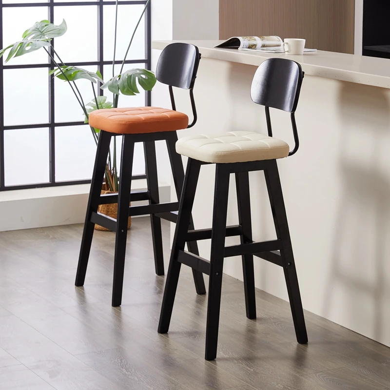 实木简约现代吧台椅家用轻奢靠背吧台凳复古岛台椅咖啡厅高脚椅