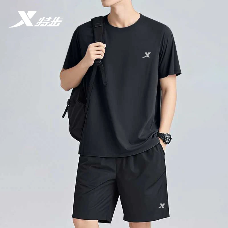 特步跑步运动套装男官方正品休闲健身服秋季新款速干透气短袖短裤