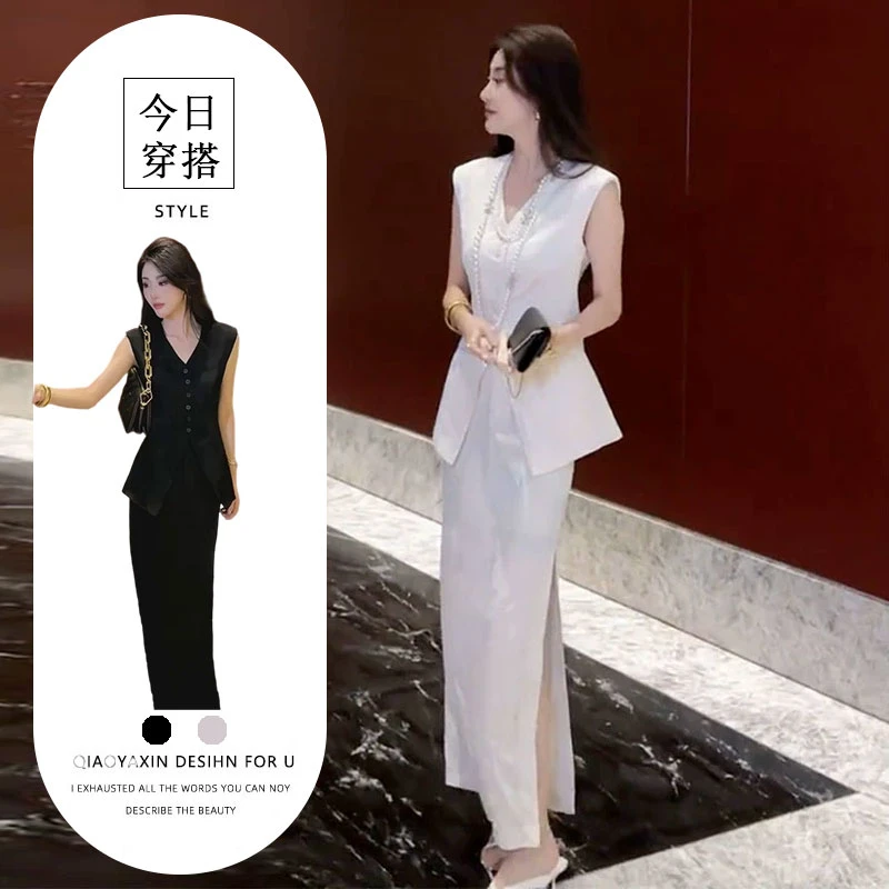 端庄大气新中式套装裙高端连衣裙奢华大牌御姐风白色长裙女夏季