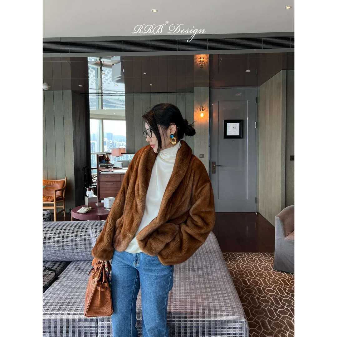 RRB Design 丹麦进口紫金短二琥珀金本色水貂质感皮草外套