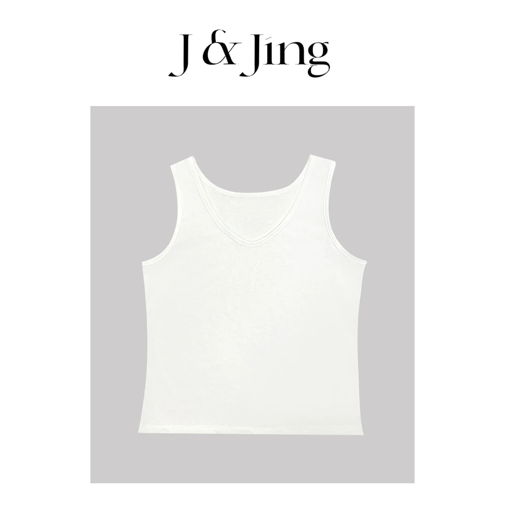 J&Jing-「1.0珍妮茶话会」-宽松百搭白色雪花棉粗肩带背心LMY002