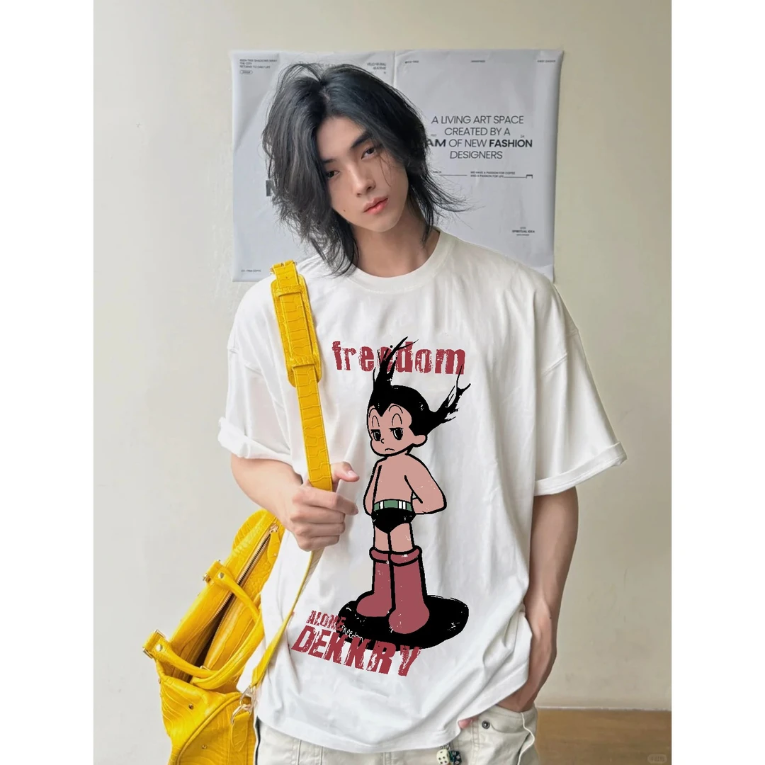 100%纯棉美式潮牌卡通动漫人物印花短袖T恤男女夏季休闲宽松上衣