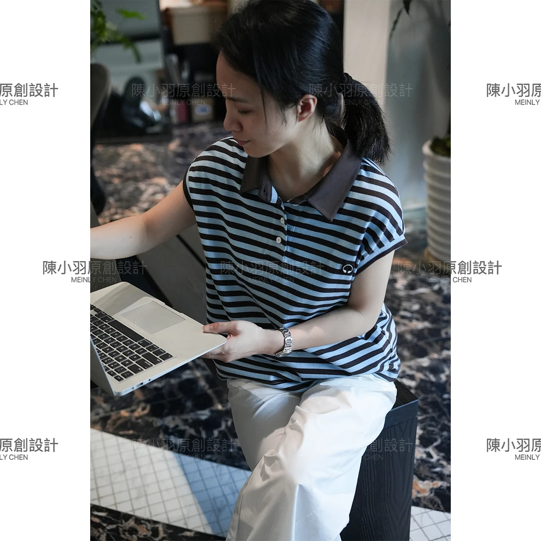 【MEINLY  CHEN】【蓝咖POLO】高端设计师款时尚条纹POLO衫8250274
