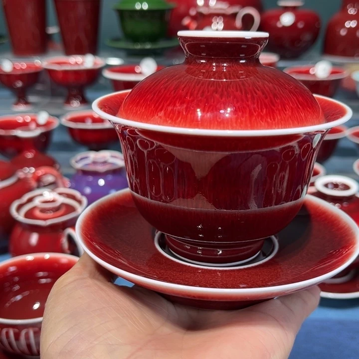 景德镇浅行窑三才元宝盖碗