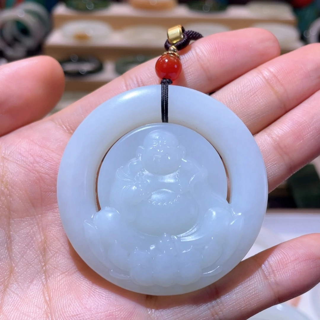 ****颈饰未镶嵌和田玉高品白玉佛公吊坠