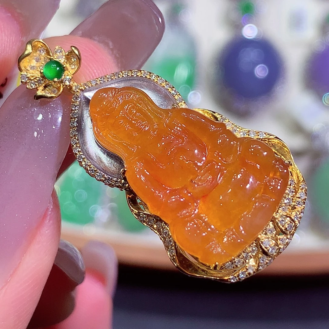 翡翠18K金镶嵌吊坠(不含链)