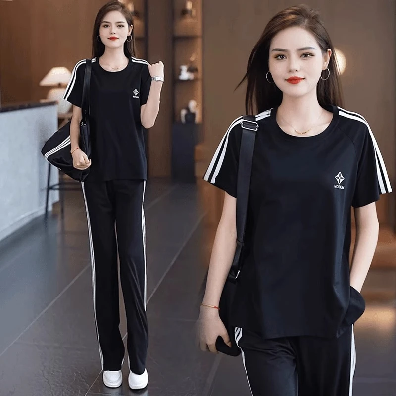 大码女装2025夏季新款休闲时尚运动服套装胖mm宽松遮肉减龄两件套