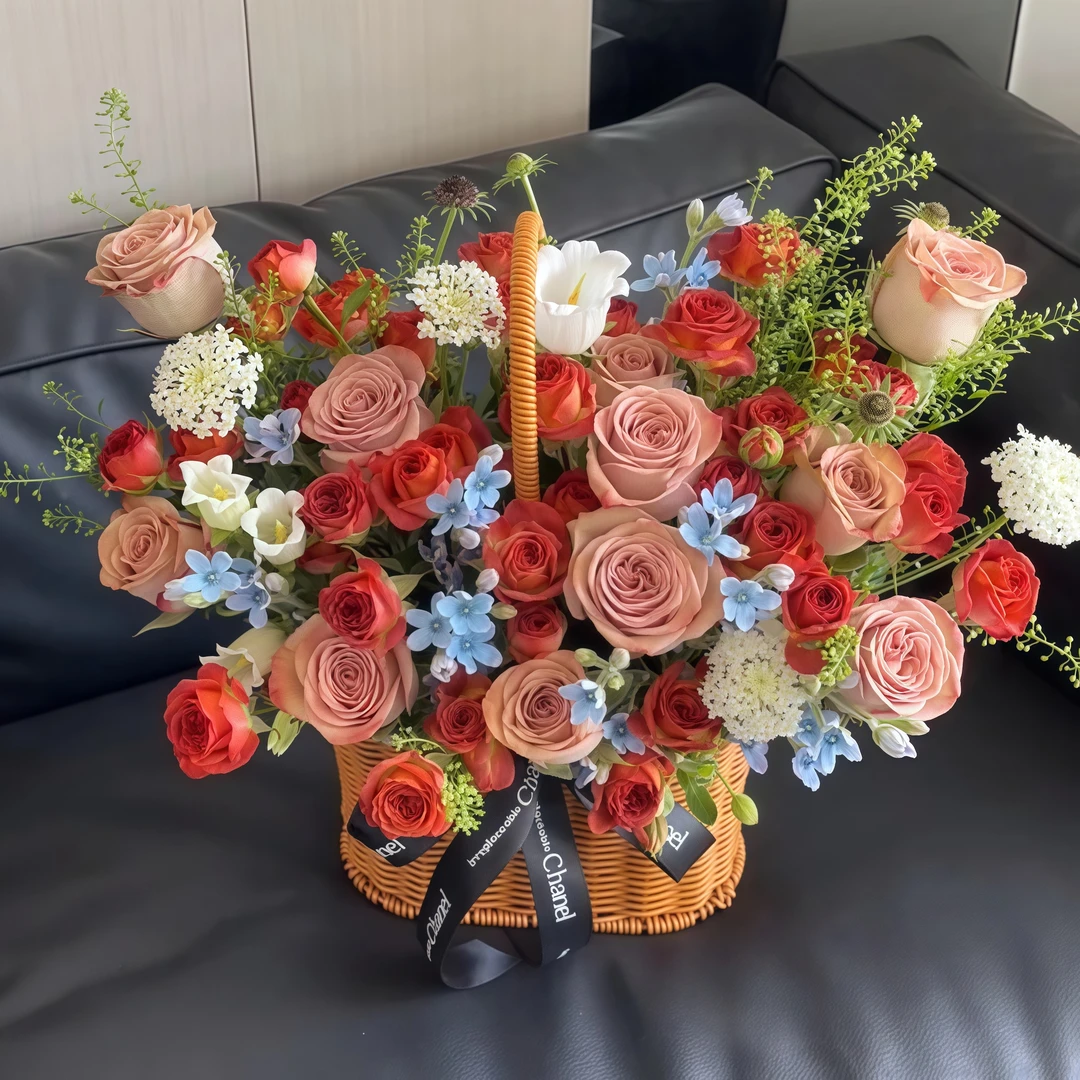 全国同城配送上门手提花篮鲜花同城配送适用于乔迁开业生日礼物