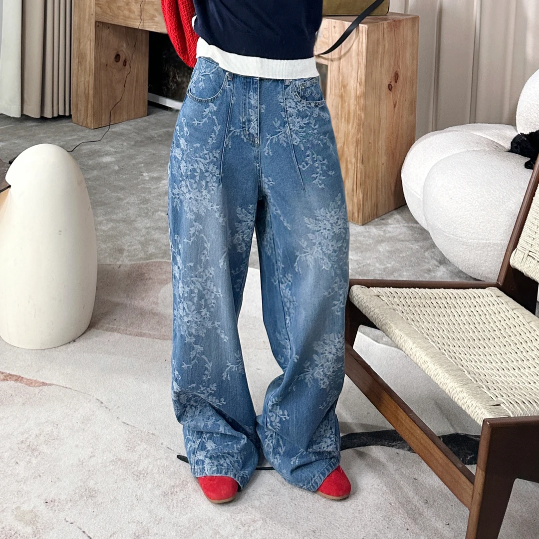 infobyfive福利夏季新款印花花朵牛仔裤花花长裤NF0503180