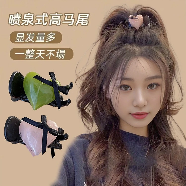 蝴蝶结爱心高马尾小抓夹甜美日系果冻色发夹后脑勺鲨鱼夹发卡头饰