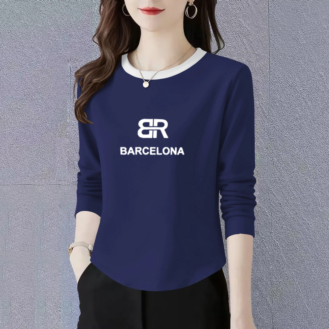 新款女长袖上衣早秋宽松显瘦纯棉T恤洋气圆领休闲时尚内搭打底衫