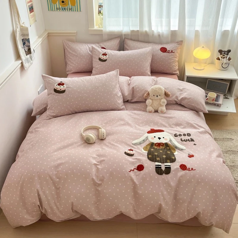 长耳兔（微瑕墨点）长耳兔 全棉纯棉三件套四件套网红毛巾绣工艺